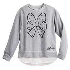 Disney Sweatshirt For Women - Minnie Mouse Bow Fashion - Gray