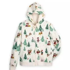 Disney Zip Up Hoodie For Women - Holiday Mickey & Friends - White