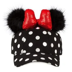 Disney Hat - Baseball Cap - Minnie Mouse Polka Dot Pom Pom - Black