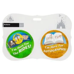 Disney Souvenir Button Set - Rides And Autographs - Set Of 2