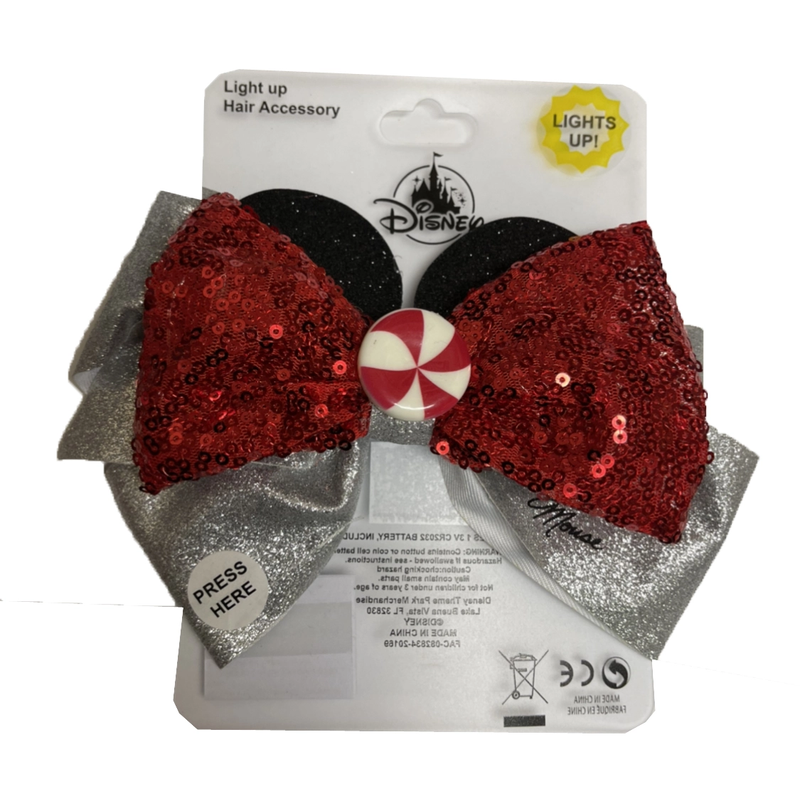 Disney Hair Bow Clip - Holiday Minnie Mouse - Light Up 1 Disney Hair Bow Clip - Holiday Minnie Mouse - Light Up