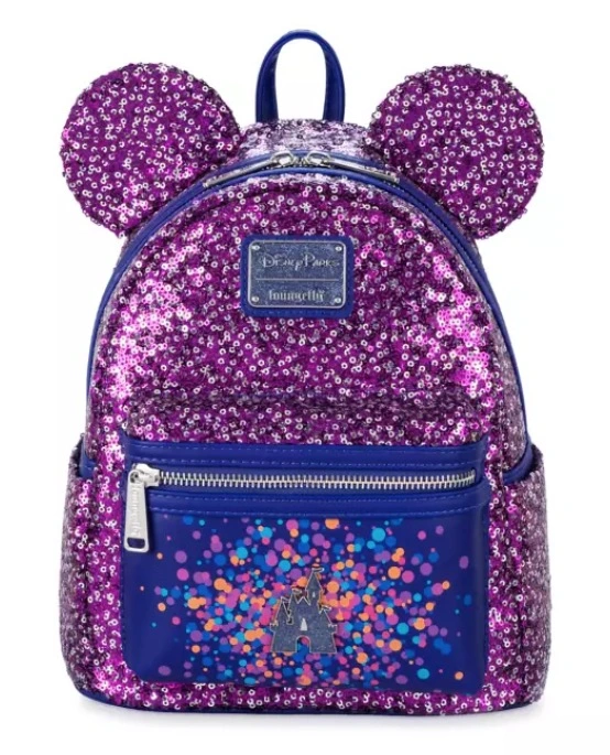 Disney Loungefly Backpack - Fantasyland Castle Sequin - Purple & Silver 1 Disney Loungefly Backpack - Fantasyland Castle Sequin - Purple & Silver
